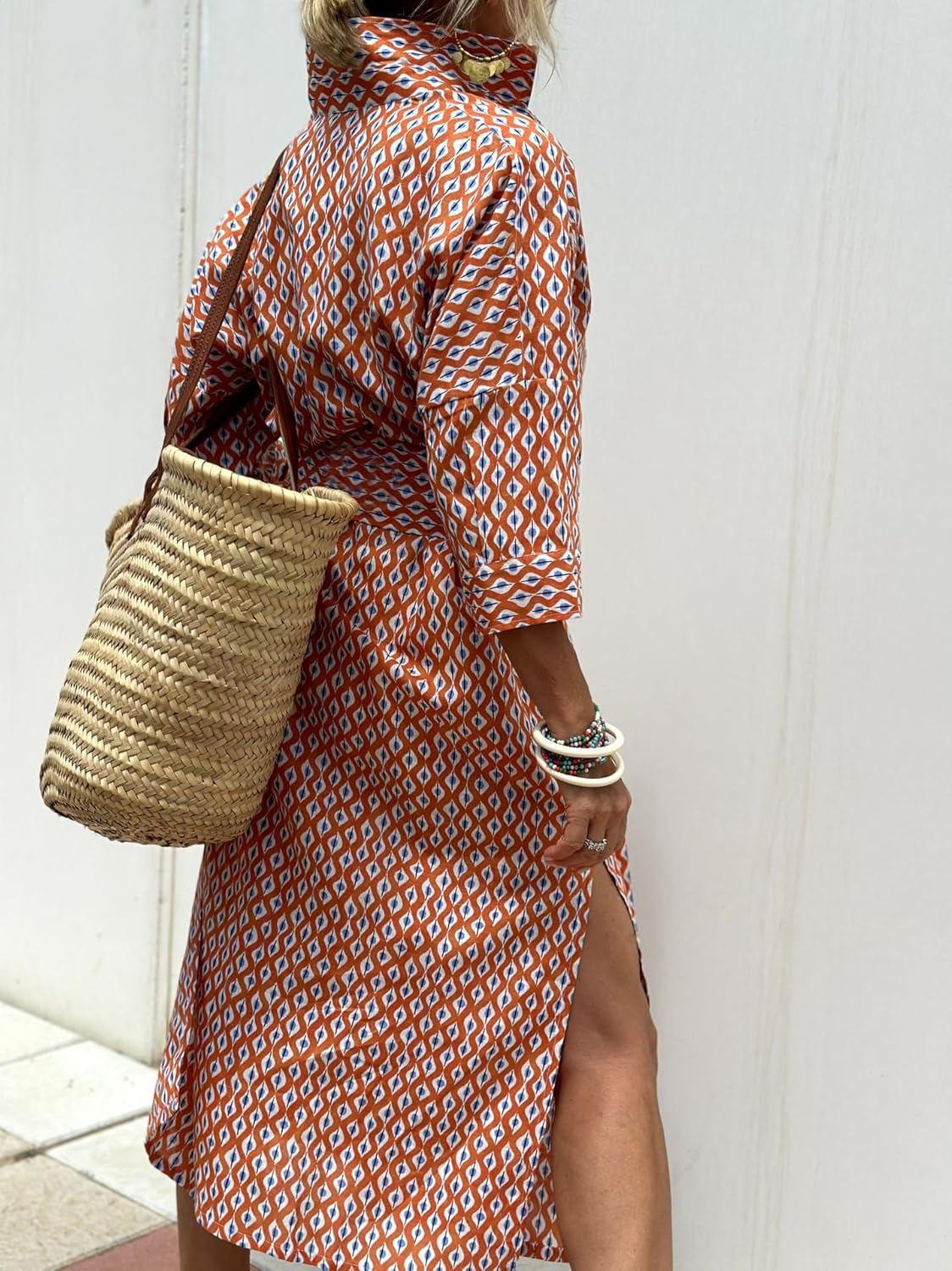 utcoco Womens 2026 Shirt Dress Casual Lapel 3/4 Sleeve Button Down Split Belted Vacation Maxi Dress - Image 6