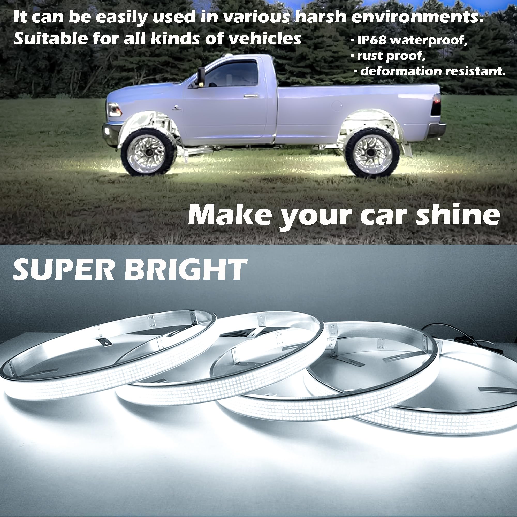 JXOFROAD 15.5IN 5-Rows Pure White Wheel Ring Lights,12V 4320 LEDs Car Tire Rim Lights Super Bright with RF Remote Control,Waterproof Use for Truck SUV Pickup