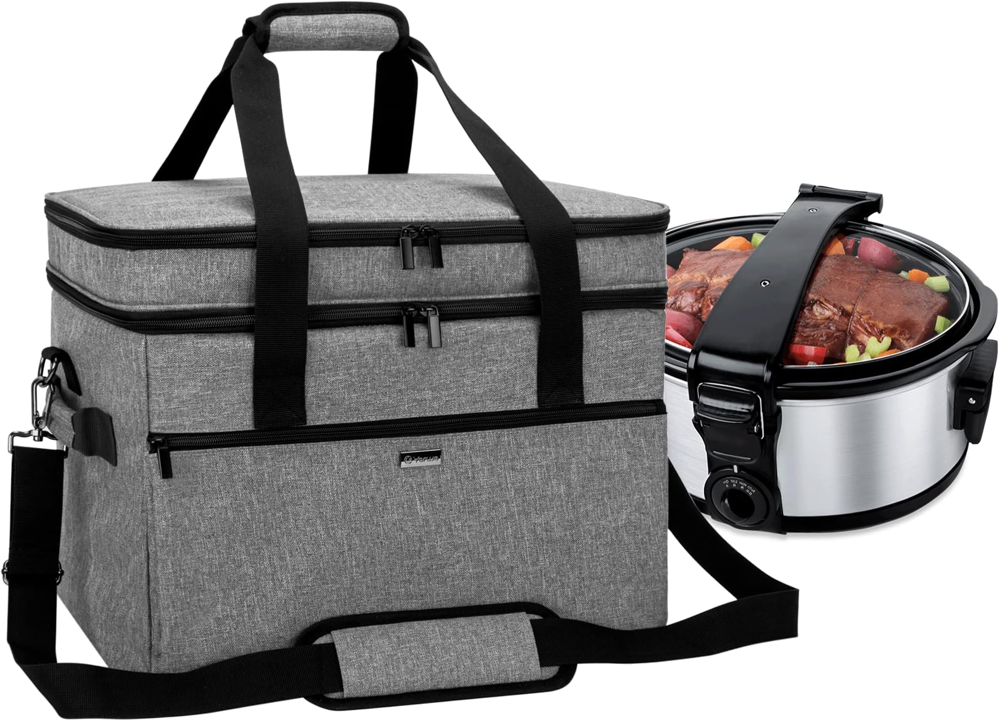 Slow Cooker Bag Compatible with Crock-Pot/Hamilton Beach 8-10 Quart, Double Layers Slow Cooker Travel Carrier Case for Kitchen Appliance and Accessories, Gray (Bag Only)
