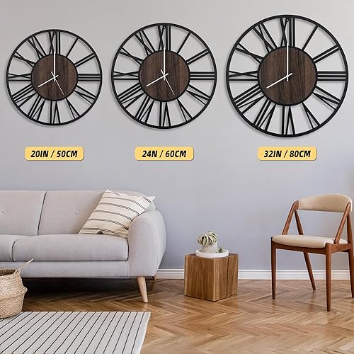 Miniatura 4 de LEIKE Relojes de pared grandes con luz nocturna, funciona con pilas, silencioso, sin tictac, reloj rústico y moderno de madera grande para sala de