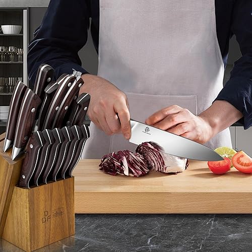 Miniatura 5 de DDF iohEF Juego de cuchillos de cocina, juego de cuchillos de cocina de 16 piezas con bloque japonés de acero inoxidable con afilador, juego de