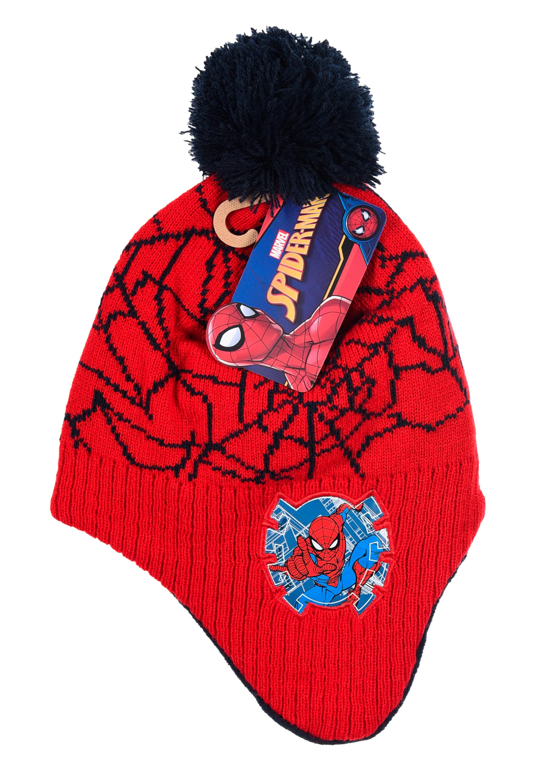 Marvel Spiderman dziecięca czapka zimowa dla chłopców z pomponem, artykuł licencjonowany – czapka z dzianiny z podszewką polarową i ochroną uszu – ciepła czapka z pomponem dla chłopców – szara lub