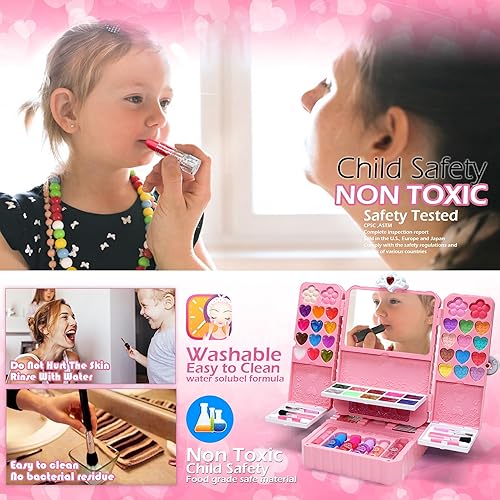Miniatura 3 de Kit de maquillaje para niños, juguetes para niñas, maquillaje lavable con espejo, juegos de maquillaje para niñas de 5 a 8 años, maquillaje para