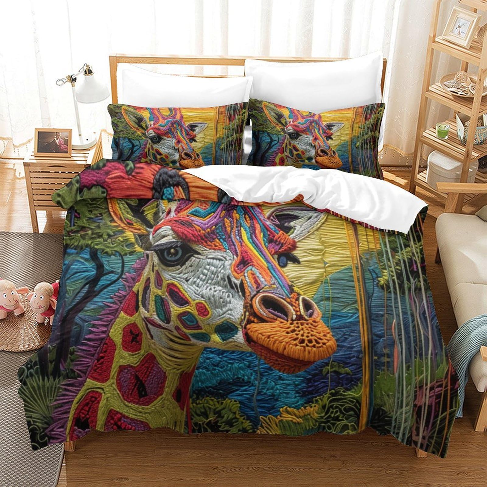 Ensemble de literie imprimé 3D girafe multicolore pour transformer l'ambiance de votre chambre à coucher