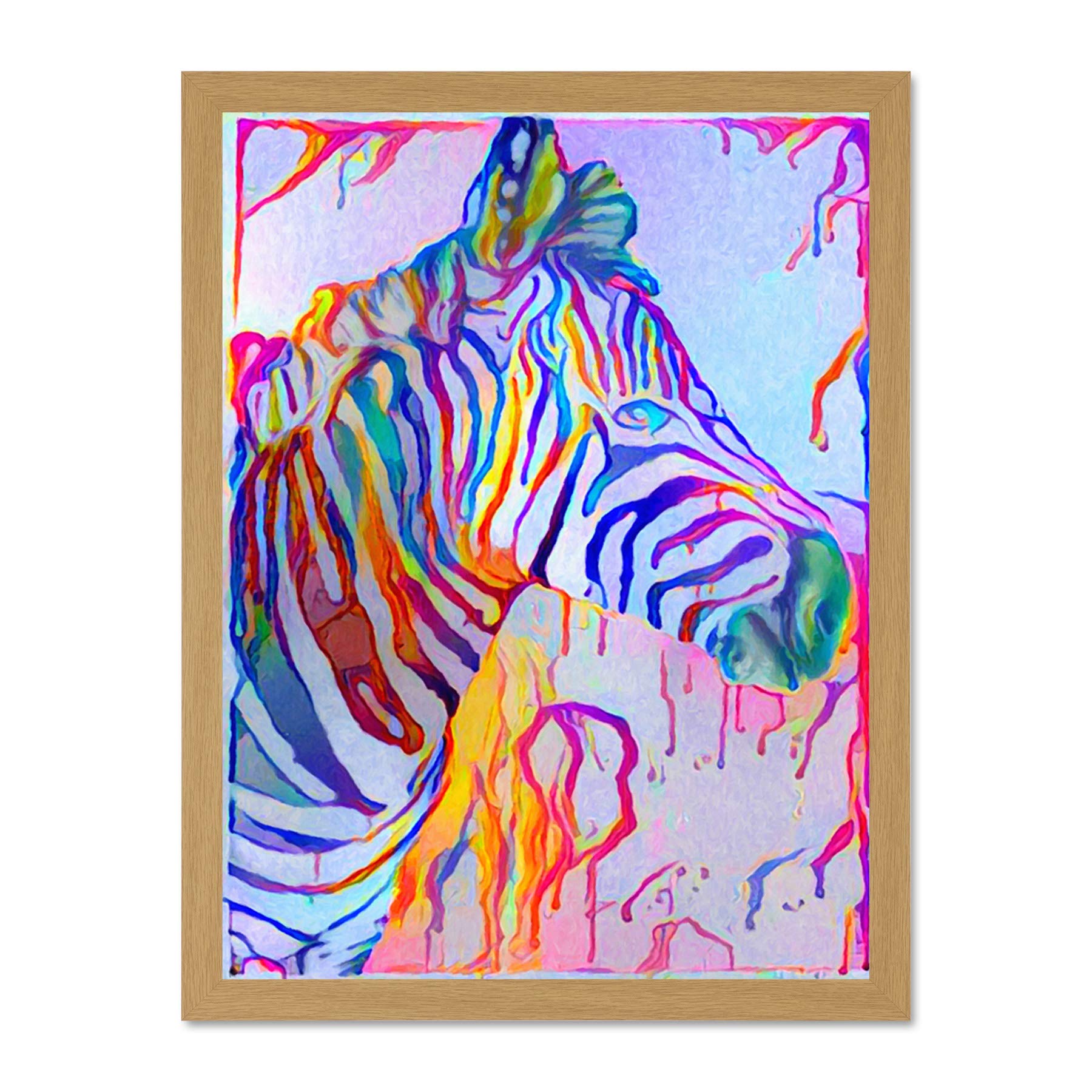 Rainbow Zebra Painting Large Framed Art Print Poster Wall Decor 18x24 inch