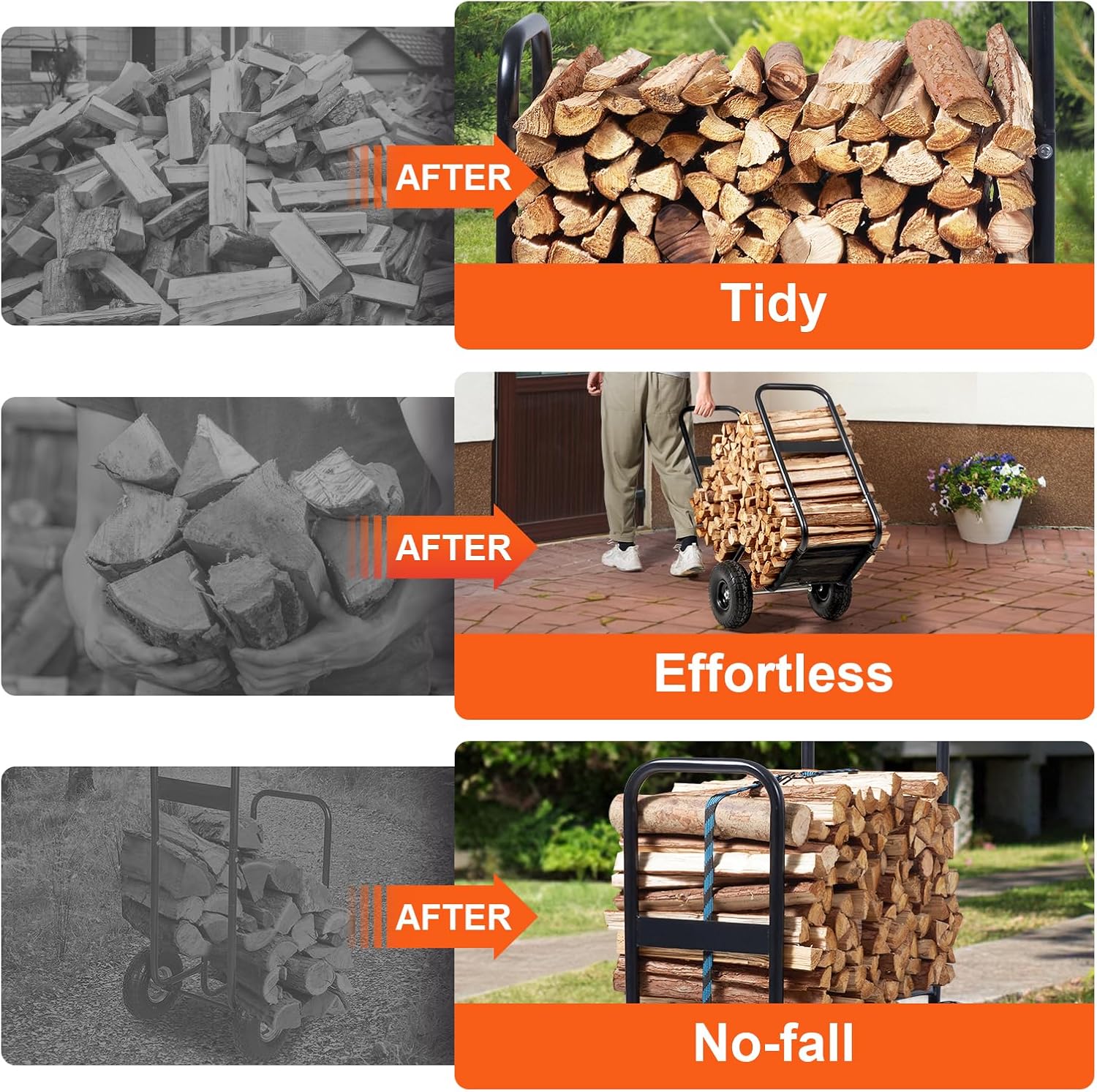 VEVOR Firewood Cart, 250 lbs Capacity, Black Heavy Duty Steel Dolly Hauler with PU Wheels & Waterproof Cover, Outdoor and Indoor Wood Rack Storage Mover, Firewood Carrier for Fireplace, Fire Pit