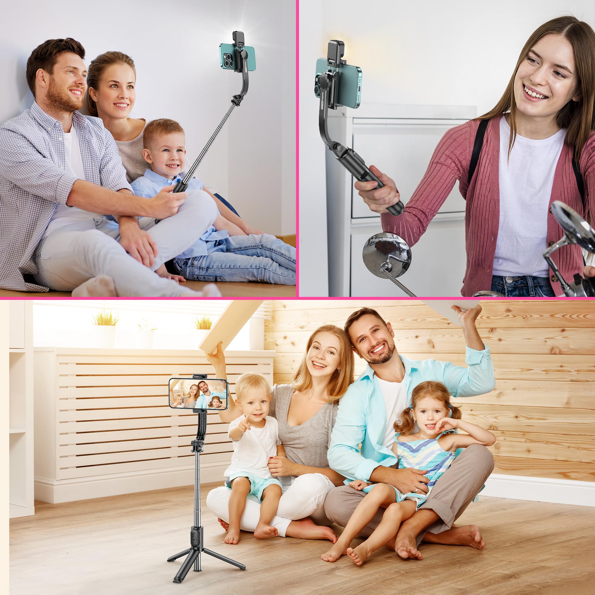Statyw do selfie ze światłem wypełniającym, rozszerzalny statyw do selfie 4 w 1 z odłączanym pilotem, obrotowy o 360° przenośny statyw do smartfona kompatybilny z iPhone'em/Samsungiem