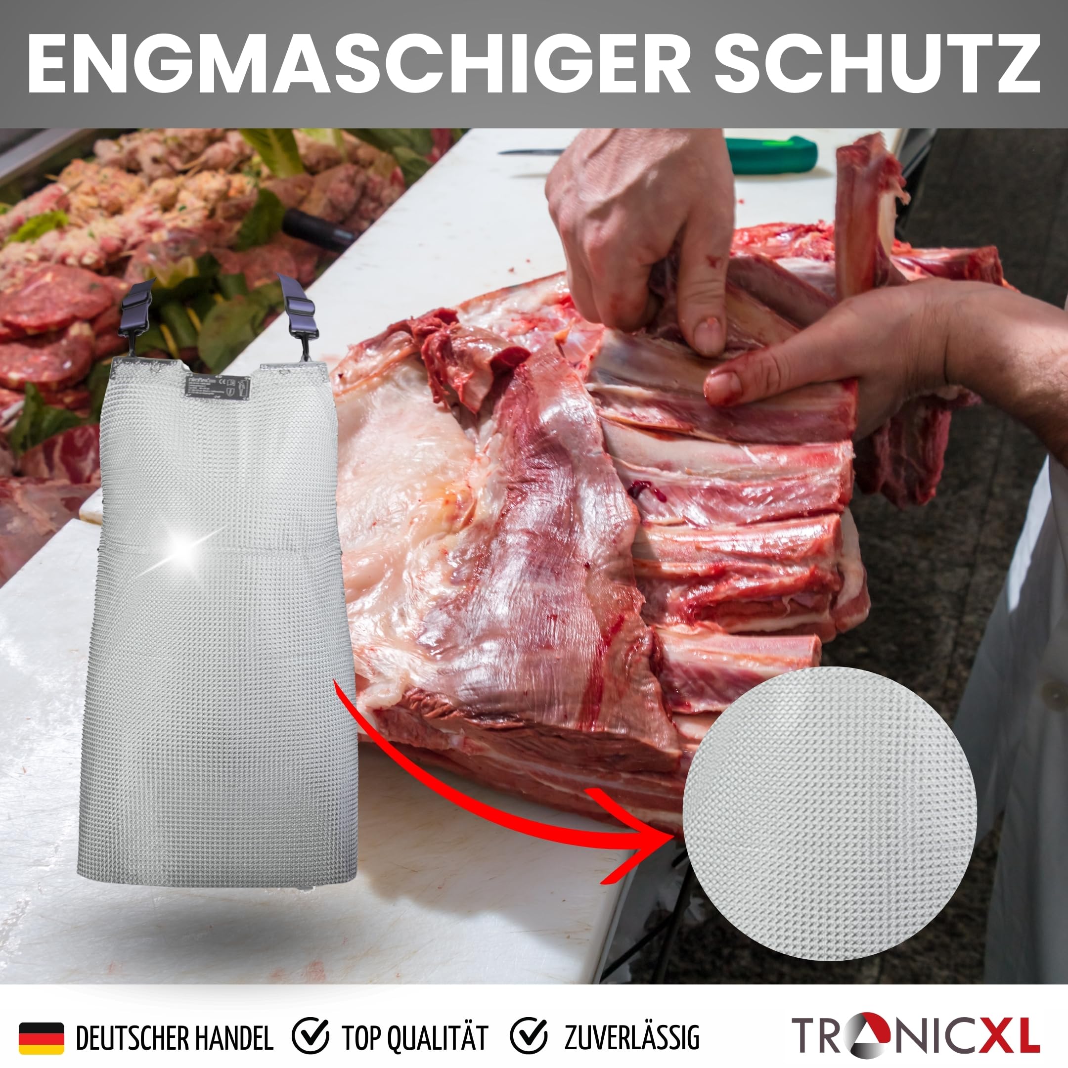 TronicXL 80 x 55 cm Stechschutzschürze Schürze mit Stechschutz Stichschutz Kettenhemd Schnittschutzschürze aus Edelstahl Kochschürze Metzgerschürze Fleischer