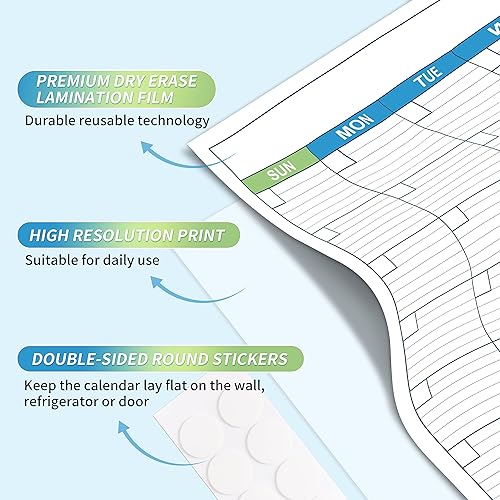 Miniatura 4 de Calendario grande de borrado en seco, calendario mensual de borrado en seco sin fecha para pared, 40 x 28 pulgadas, calendario de pared laminado