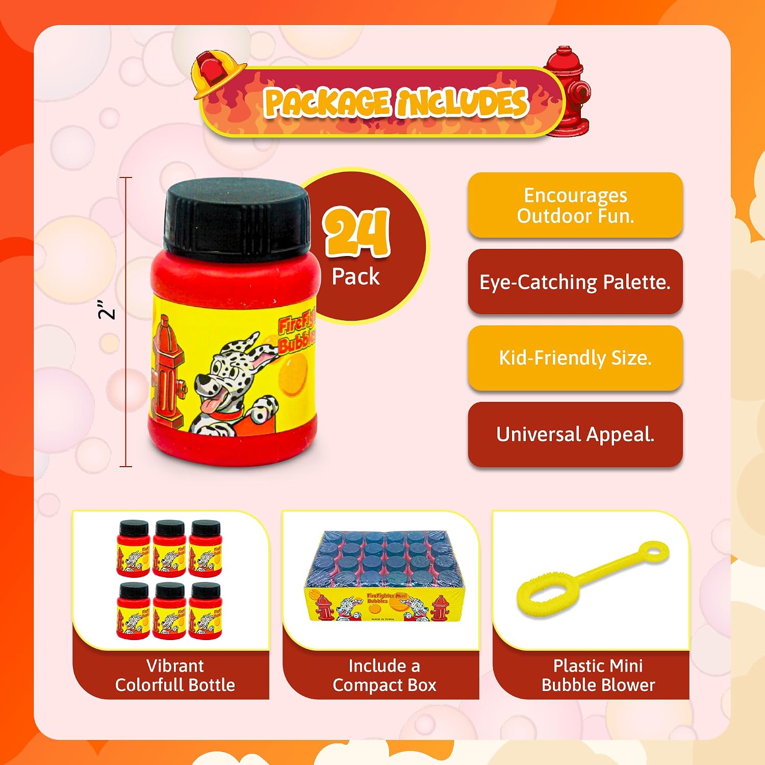 4E’s Novelty 24 Mini Bubbles Bulk - Bubbles for Kids, Firefighter Party Supplies, Fire Truck Theme, Dog Paw Themed Party Favors, Birthday Goodie Bags Stuffers