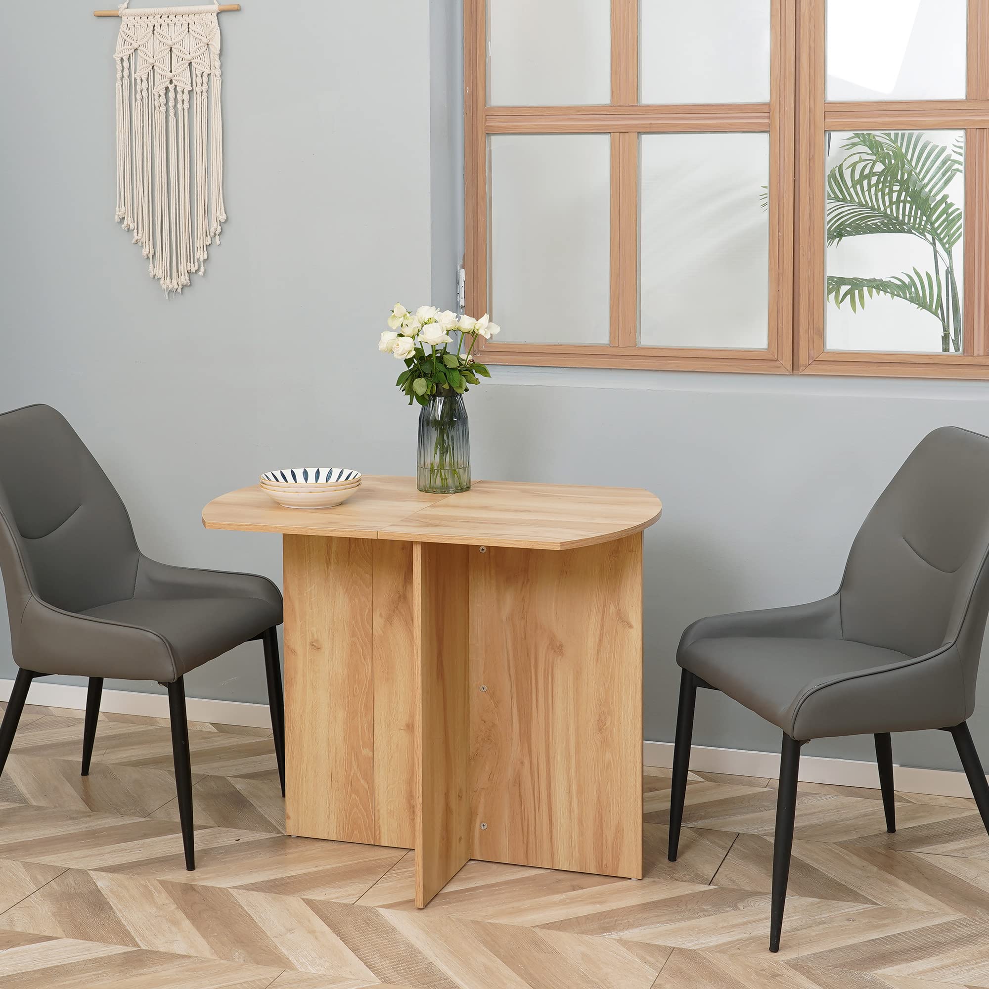HOMCOM Tavolo da Pranzo, Tavolo Pieghevole Salvaspazio da Cucina e Soggiorno in Legno 90x60x74cm, Quercia