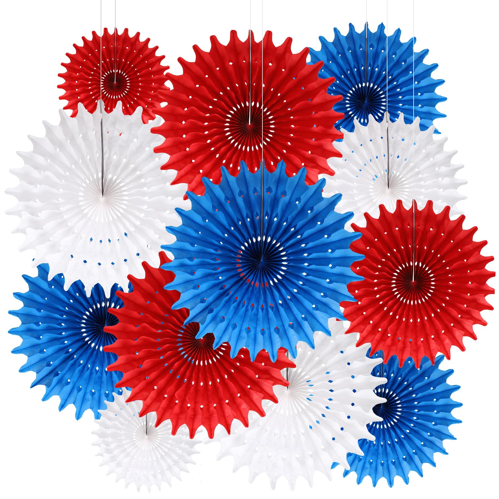 BestoFun 12 PCS 4th of July Patriotic Decorations Red White Blue Hanging Paper Fans for American Fourth of July Memorial Day Independence Day Veterans Day Party Decor Supplies