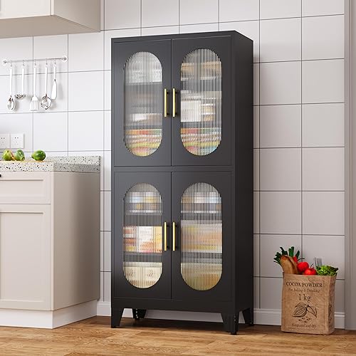 Miniatura 3 de GAIOUS Vitrina de 61.02 pulgadas con puertas acrílicas, armarios de despensa de cocina con pies y estantes ajustables, gabinete de almacenamiento de