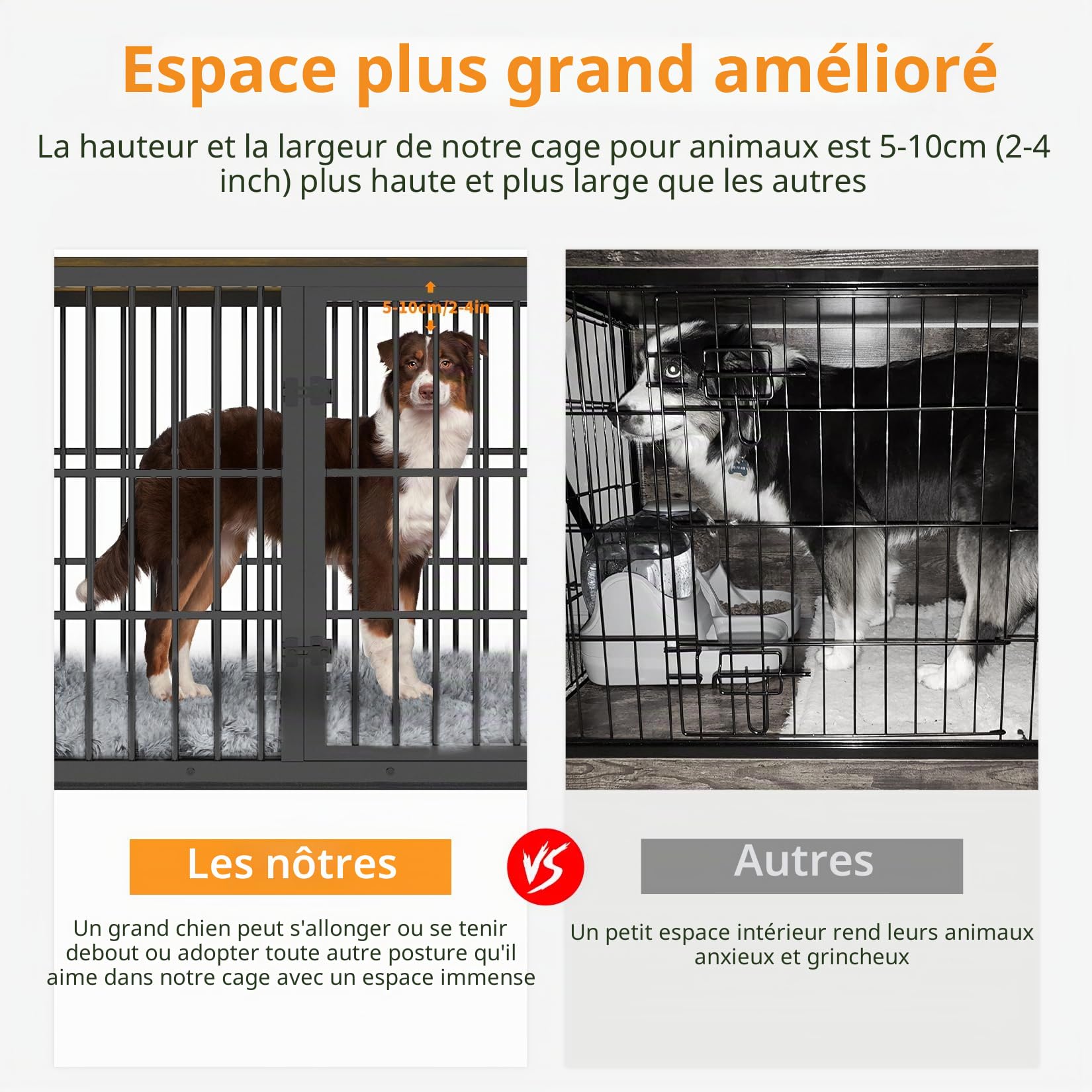 Meuble Cage Chien Bois Intérieur: Niche pour Chien XXL, Table d’Appoint - Maisonnette pour Chien avec 3 Porte et Plateau Amovible, Noir 120x77x81.5cm