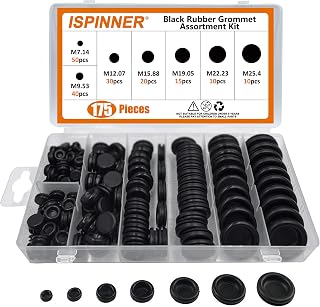 ISPINNER 175pcs Rubber Grommet Firewall Hole Plug Assortment Kit, 7 Sizes Electrical Conductor Gasket Ring Set for Wire, Automotive, Plumbing