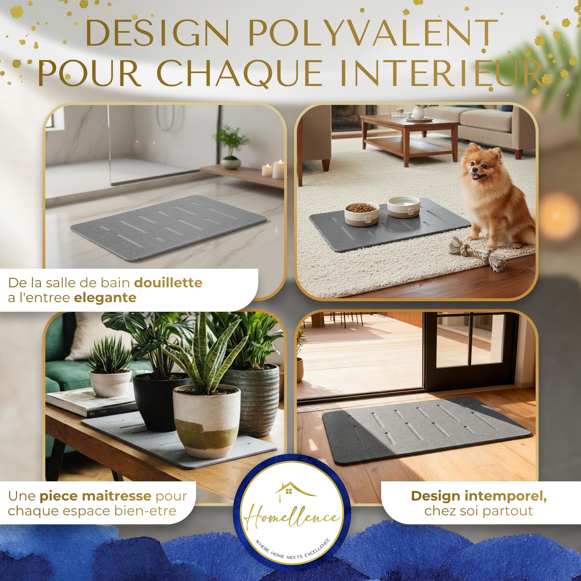 Homellence Tapis de Bain Diatomite 60x39 cm - Sortie de Douche Pierre