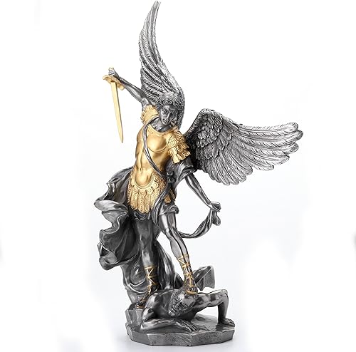 Miniatura 2 de Veronese Design 14 58 pulgadas Saint Michael pisotea la escultura de resina de demonio fundido en frío estatua de acabado de peltre