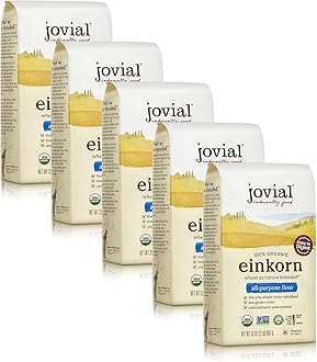 Jovial Einkorn 100% Organic Einkorn All Purpose Flour - Baking Flour, High Protein, Non-GMO, USDA Certified Organic, Unbleached Flour, Product of Italy, Organic All Purpose Flour - 32 Oz, 5 Pack