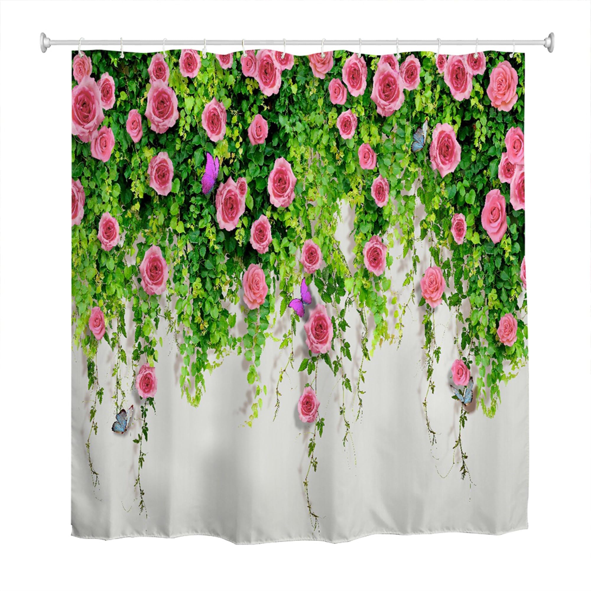 goodbath Garden Shower Curtain Outdoor Floral, 3D Flowers Rose Bath Curtains for Bathroom Fence Wall, 180 x 180 cm (Pink) — image 1