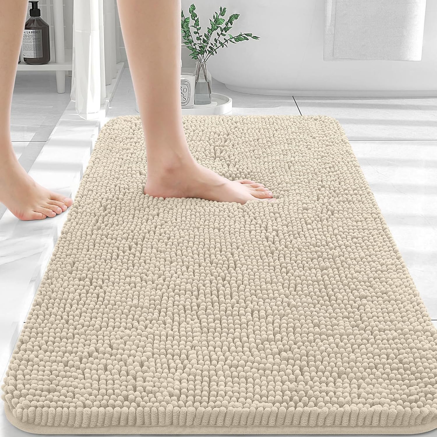 OLANLY Bathroom Rugs 30x20, Extra Soft Absorbent Chenille Bath Rugs, Rubber Backing Quick Dry, Machine Washable Bath Mats for Bathroom Floor, Tub and Shower, Home Decor Accessories, Sand 30" x 20" Sand