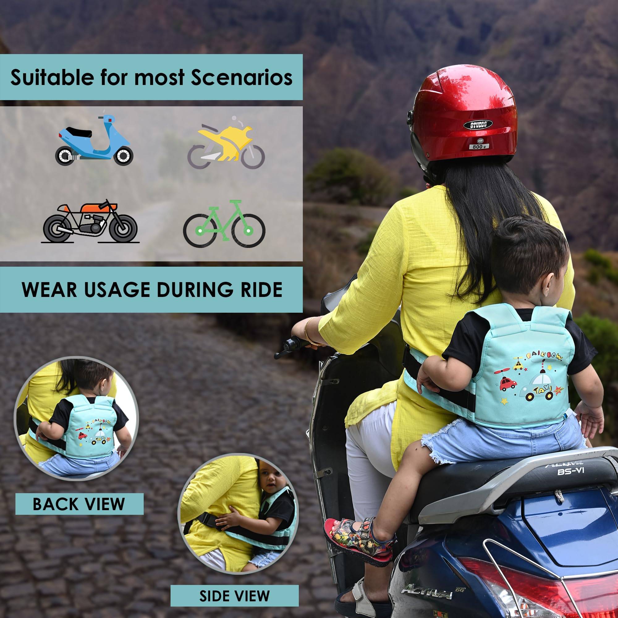 Breathable Motorcycle Harness For Toddlers Children's Motorcycle Safety Harness - Adjustable Reflective Belt With Handle For Kids Moto Enfant - View #5