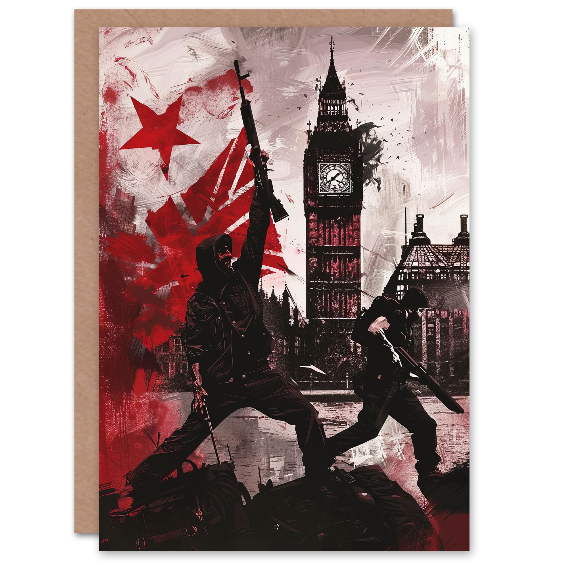 Artery8 UK Anarchy Big Ben Tower London Painting Greeting Birthday Card Him Her All Blank