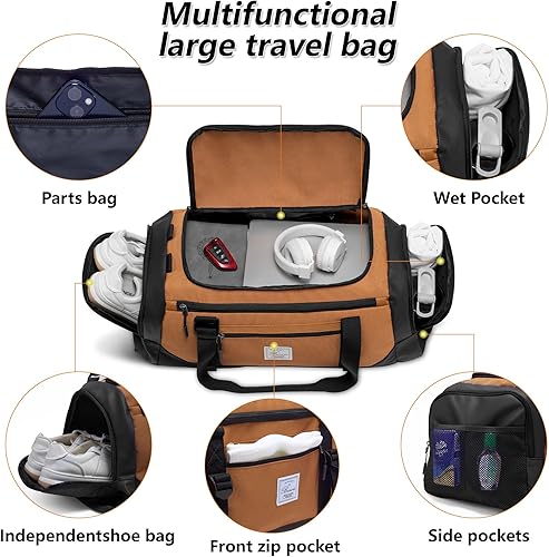 Miniatura 4 de Bolsa de lona para hombres bolsa de gimnasio 1000d material impermeable de nylon, Caqui2, 65 l, Viajes