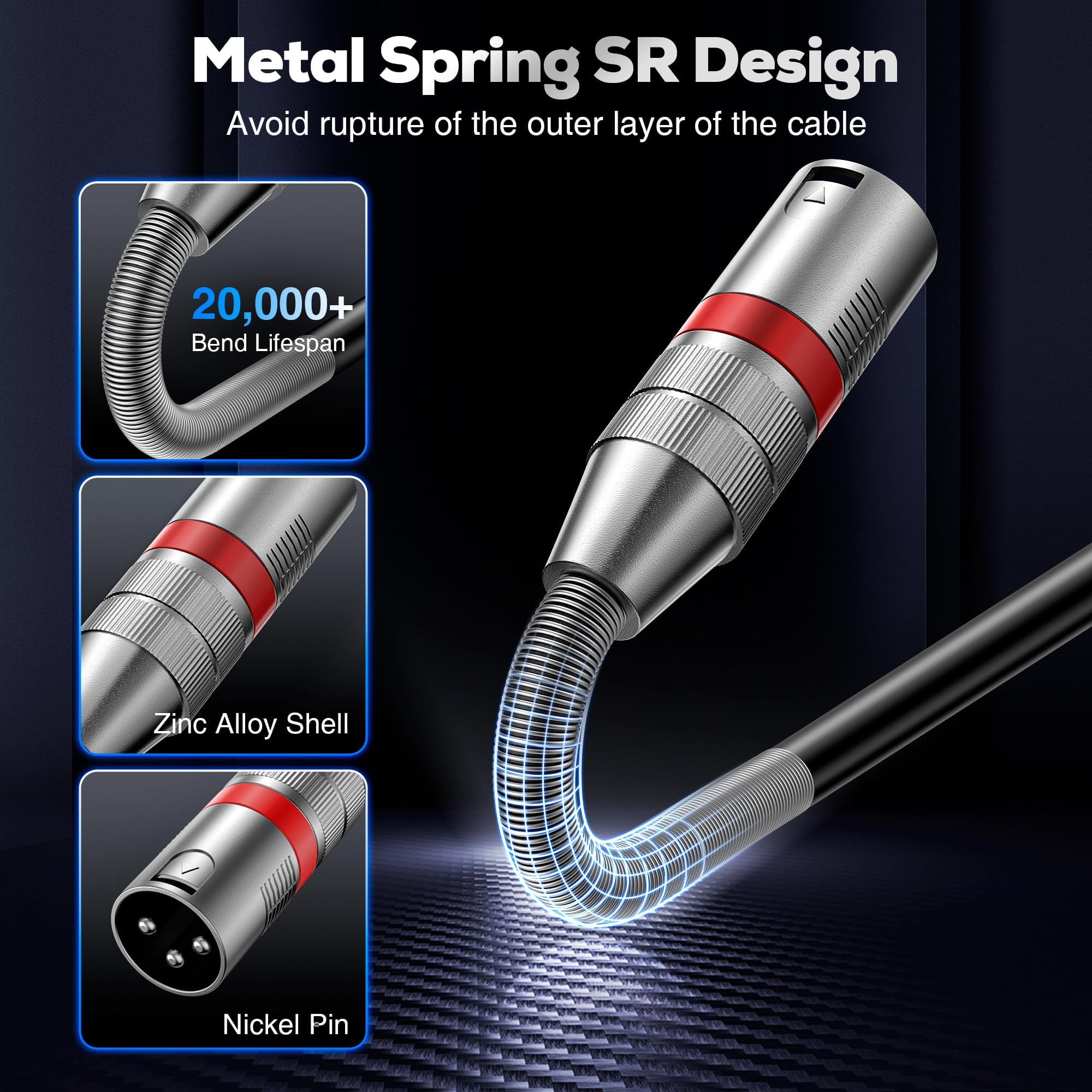 Cavi XLR 50FT/16M 2 confezioni, cavo per microfono bilanciato di alta qualità per impieghi gravosi con connettore per cavo per microfono XLR maschio-femmina a 3 pin compatibile con microfoni, mixer