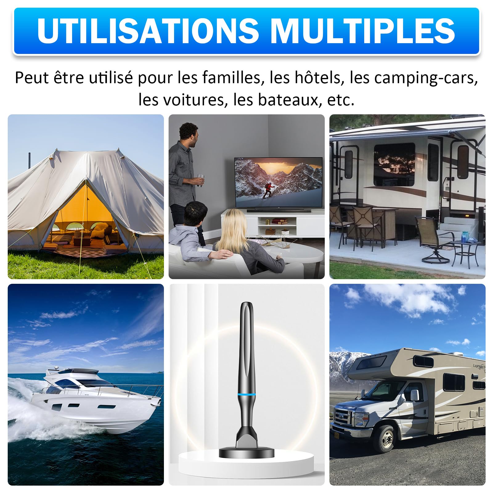 Antenne TV Intérieur Puissante TNT HD, 2026 Puissante Antenne TV Intérieur de Base magnétique puissante - 80KM Réception Longue Portée à 360°, Compatible avec Portable 4K 1080P et Tous Les TVs - Bleu