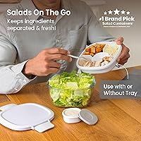 Vista 2 de Bentgo Glass Todo en Uno - Ensaladera Grande de 61 oz con Tapa, Bandeja Estilo Bento de 4 Compartimentos, Contenedor de Salsa de 3 oz y Tenedor
