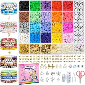 LZOUOWO 5300Pcs Clay Beads Bracelet Making Aesthetic Kit, with Letter Beads for Friendship Bracelet, Spacer Beads、Pearl 、Charms for Jewelry Making, Crafts Gift for Girls Ages 8-12