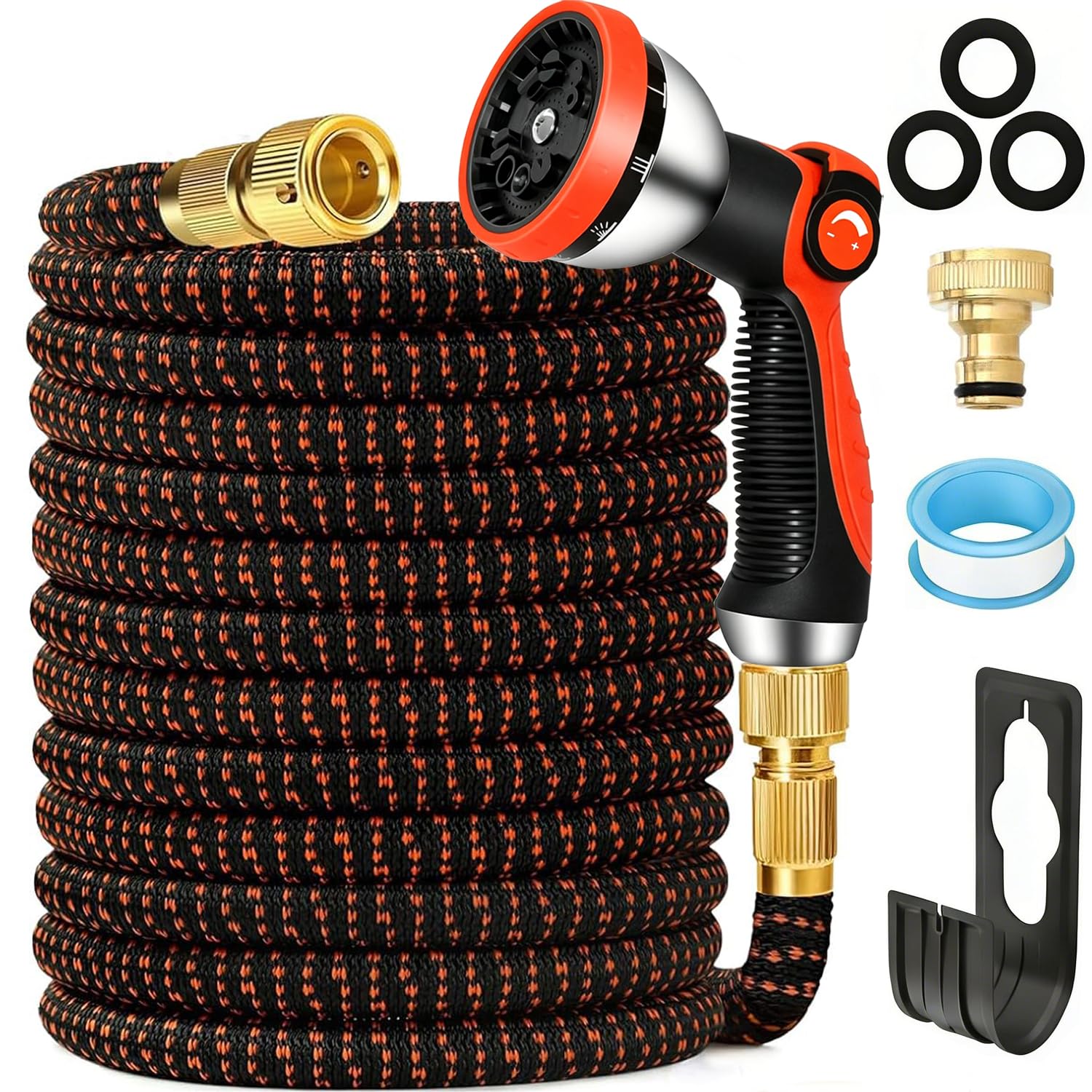 HGLCM 25FT/7.5M Expandable Garden Hose, Flexible Water Hose with 10-Pattern Spray Nozzle, Leak-Proof Retractable Heavy Duty Hose Pipe, 4-Layer Latex Core, Durable 3750D, Kink-Free