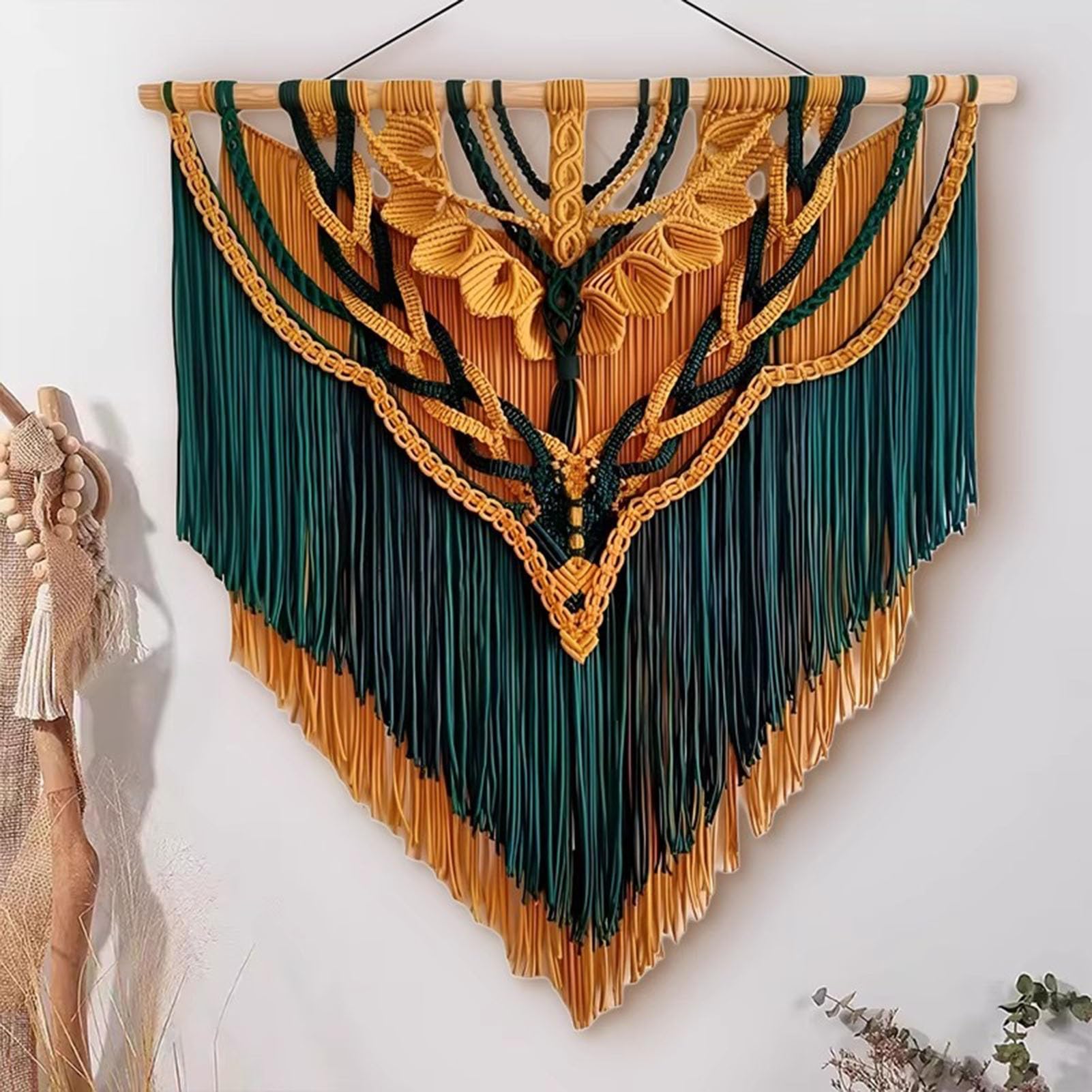 Tapiz de pared de macramé tejido hecho a mano con borlas, decoración de pared grande para bodas, casas de familia y hoteles