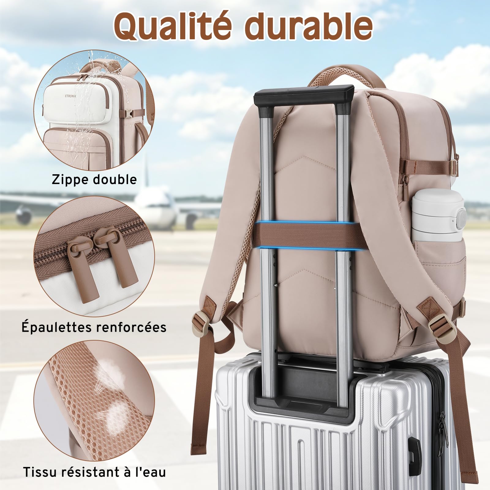 ETRONIK Sac Cabine Ryanair 40x30x20, Sac à Dos 24 litres, à Multiples Poches, Compatible Ordinateur 15,6 Pouces avec Poche Humide, Bagage Main Imperméable Autorisé Easyjet Transavia & Wizzair