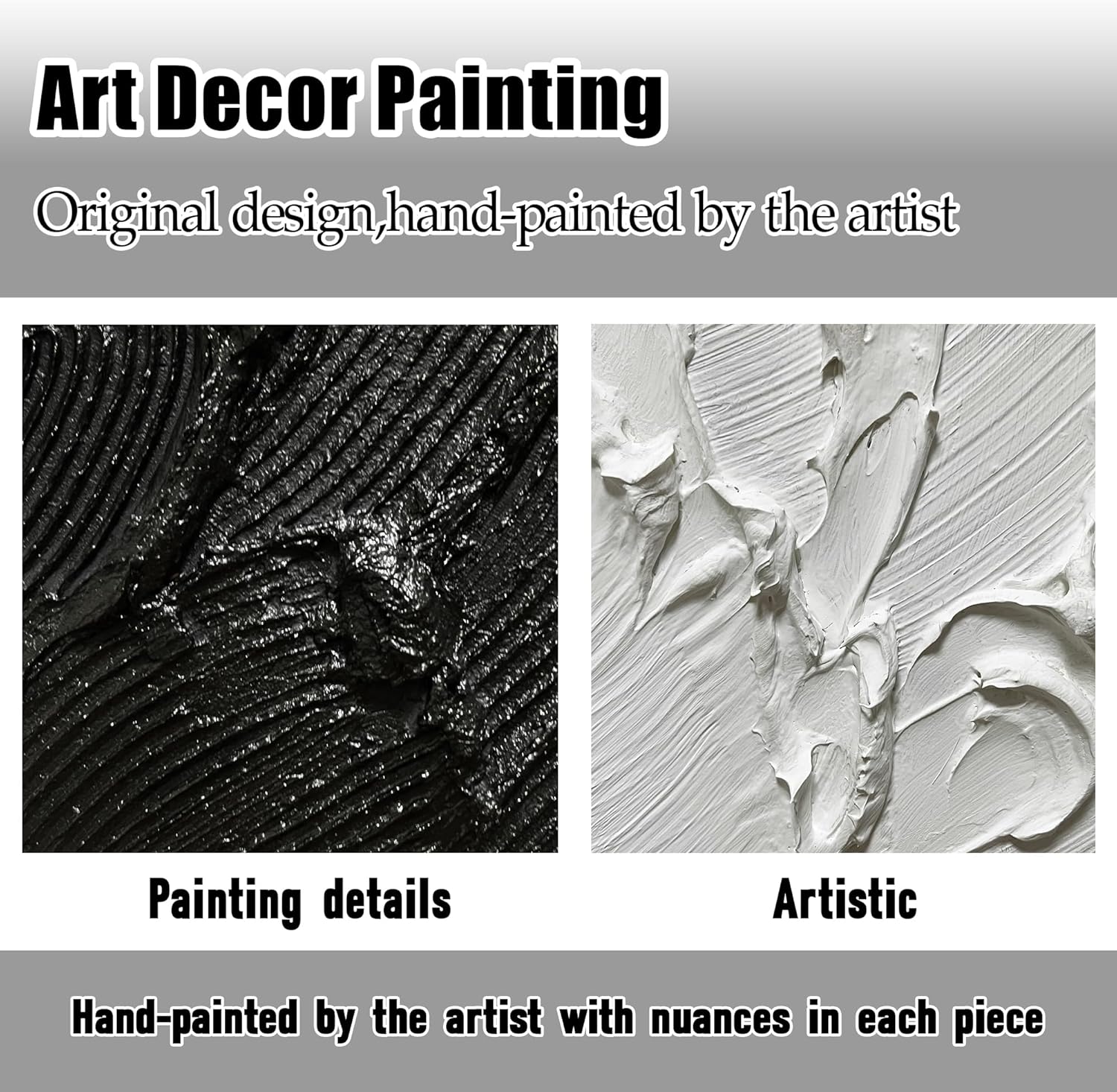 CGXART Abstract Canvas Wall Art For Bedroom Black And White Pictures Wall Decor For Living Room Minimalist Hand Painted Wall Art For Bathroom Size 20 x 40 Inch - Image 4