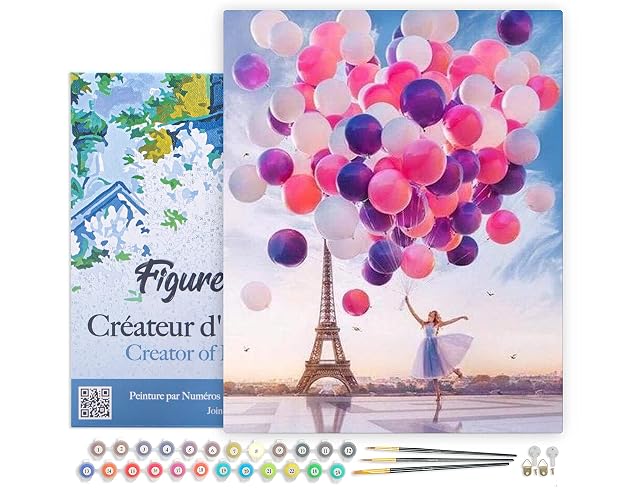 Figured'Art Pintar por Numeros Adultos con marco Globos En La Torre Eiffel