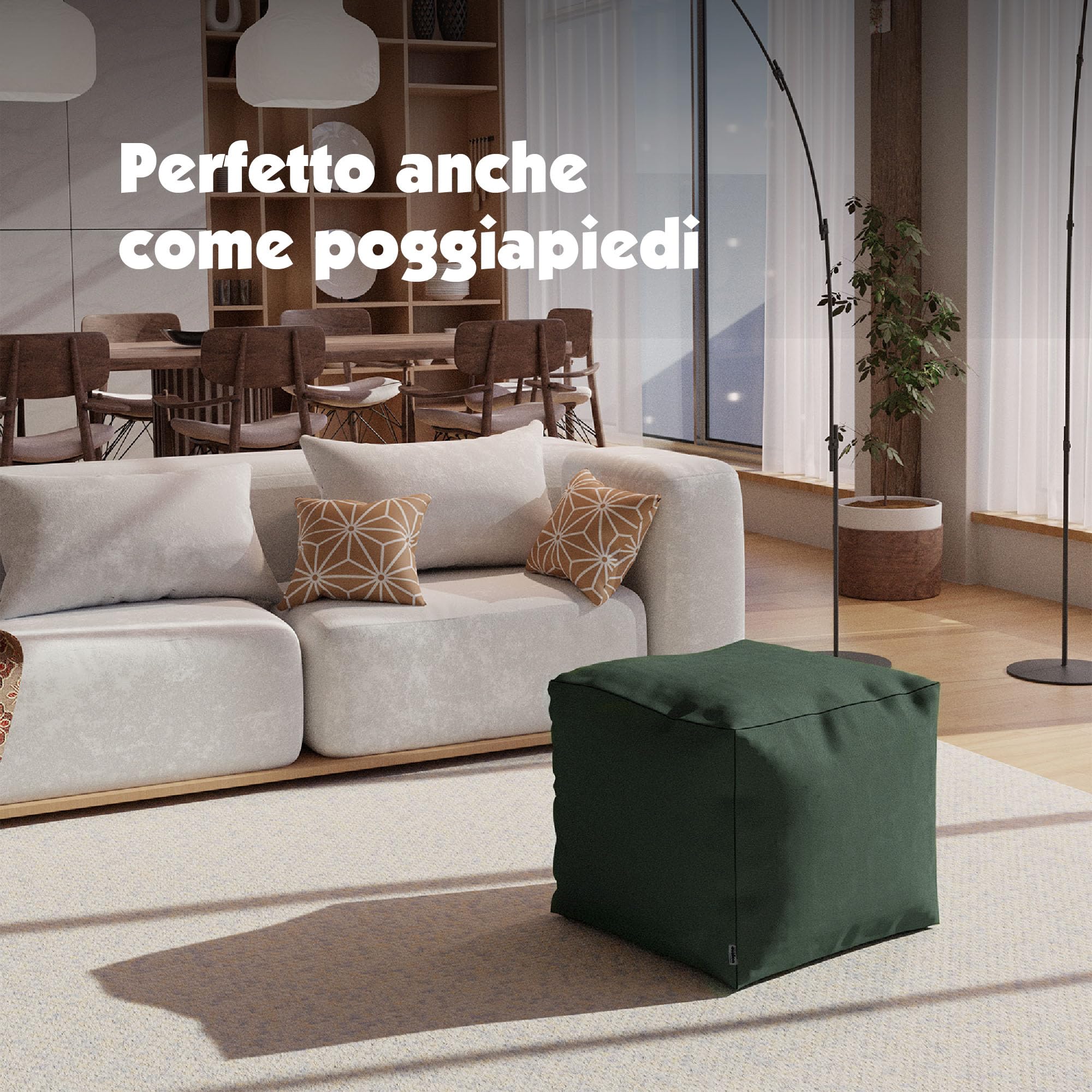 Avalon - Pouf Poggiapiedi CUBO Jive, Puff Poggiapiedi Divano quadrato, Pouffe Imbottito in Tessuto Tecnico Resistente e Antistrappo, Comodo e Impermeabile, Made in Italy (45cm-Corda)