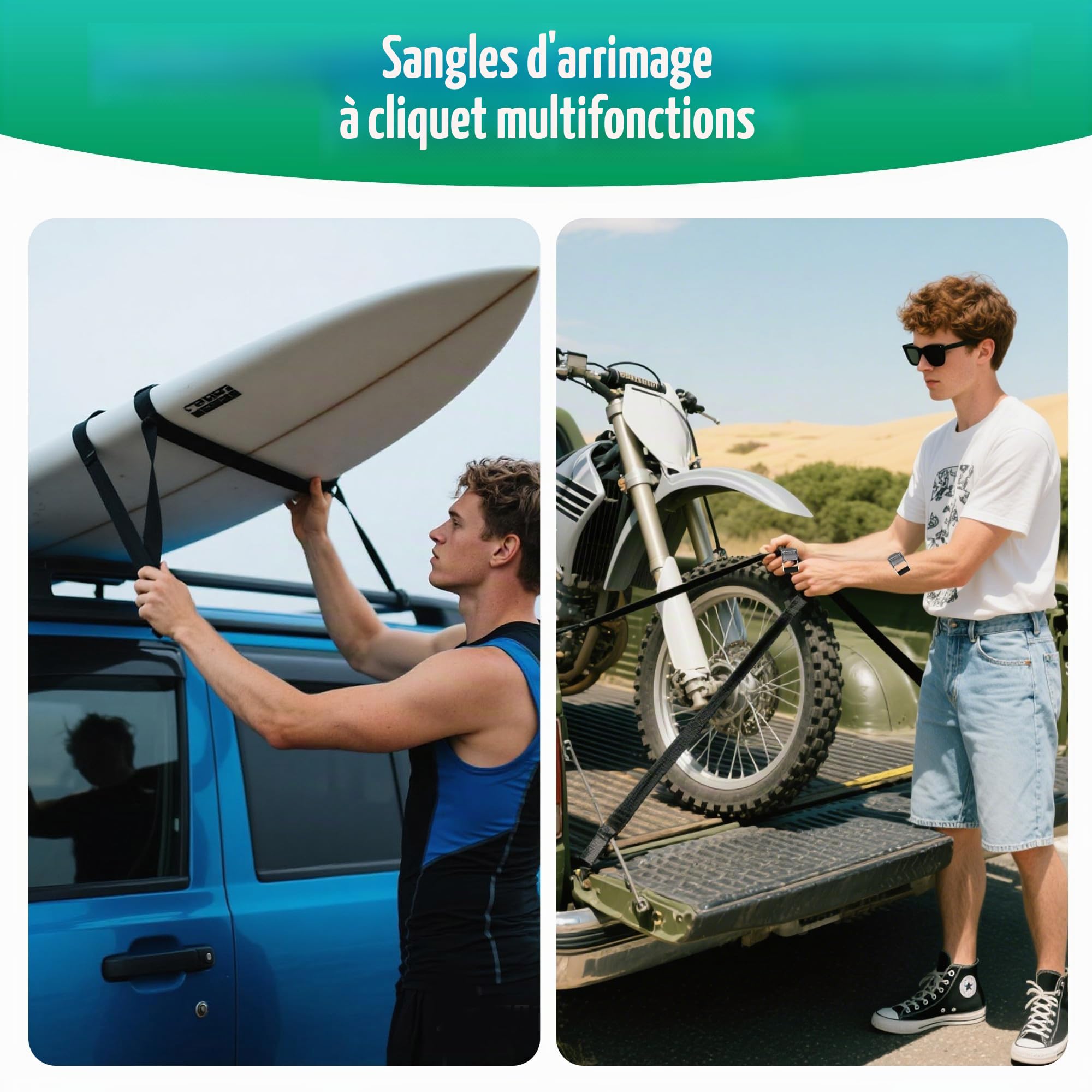10 PCS 4m Sangle d'Arrimage,Sangle de Serrage,Noir,Sangle Porte Velo avec Boucle de Fermeture,adapté aux camionnettes,pour la Fixation de Motos/fourgonnettes/Porte-vélos/Bagages