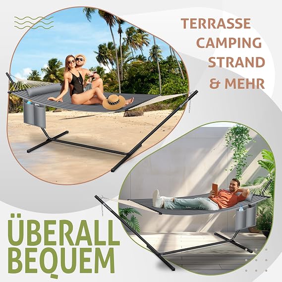 KESSER Hammock with Frame and Cushion, Double Hammock for 2 Persons, 200 kg Load, Indoor and Outdoor, XXL, Hanging Chair, Garden, Pool, Balcony, Terrace - Grey