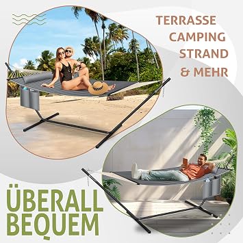 KESSER Hammock with Frame and Cushion, Double Hammock for 2 Persons, 200 kg Load, Indoor and Outdoor, XXL, Hanging Chair, Garden, Pool, Balcony, Terrace - Grey
