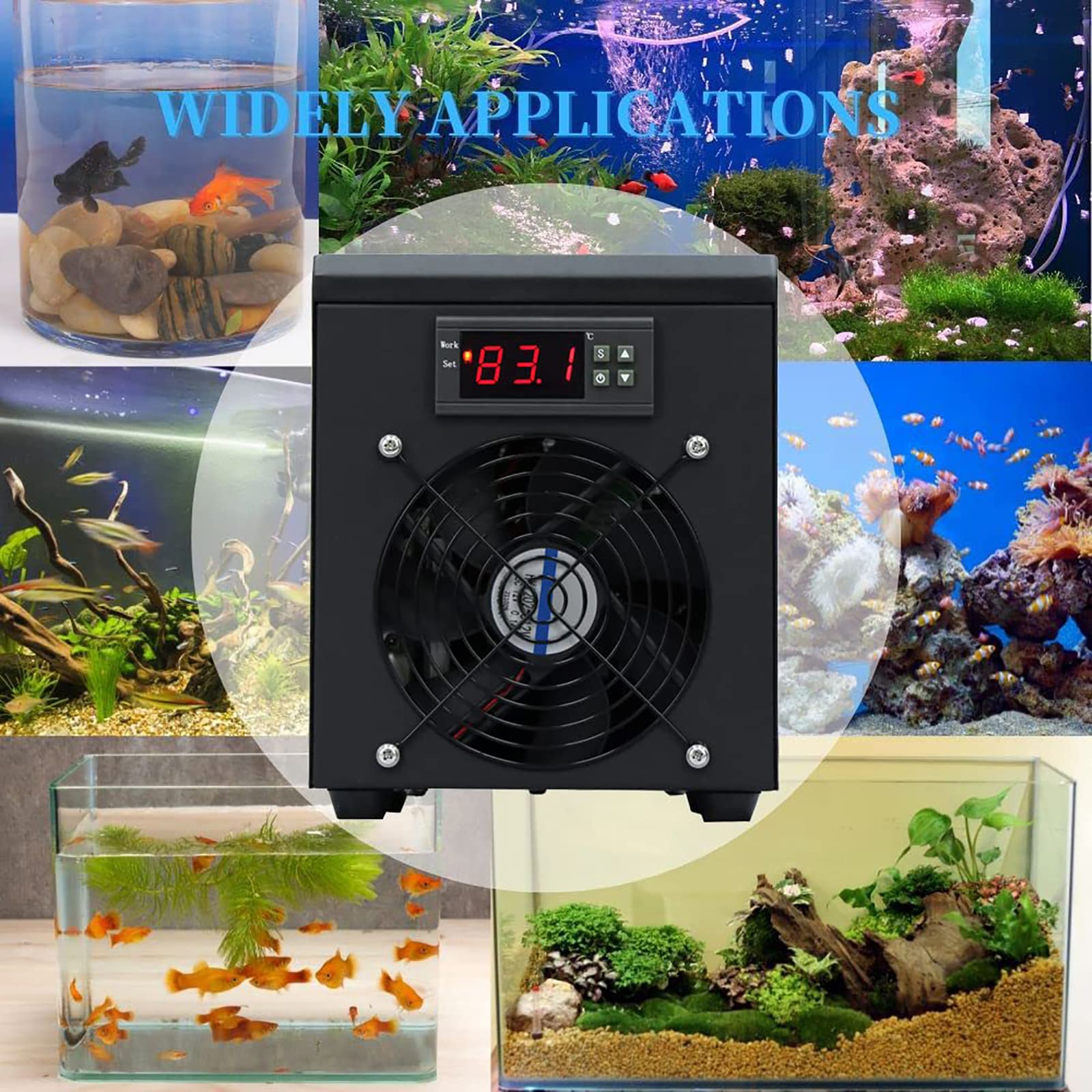 Refroidisseur et chauffe-eau pour aquarium avec pompe, plage de température de 50 à 104 °F, convient aux aquariums domestiques, crevettes, coraux, méduses, 16 gallons d'eau, débit de 200 à 300 L/H