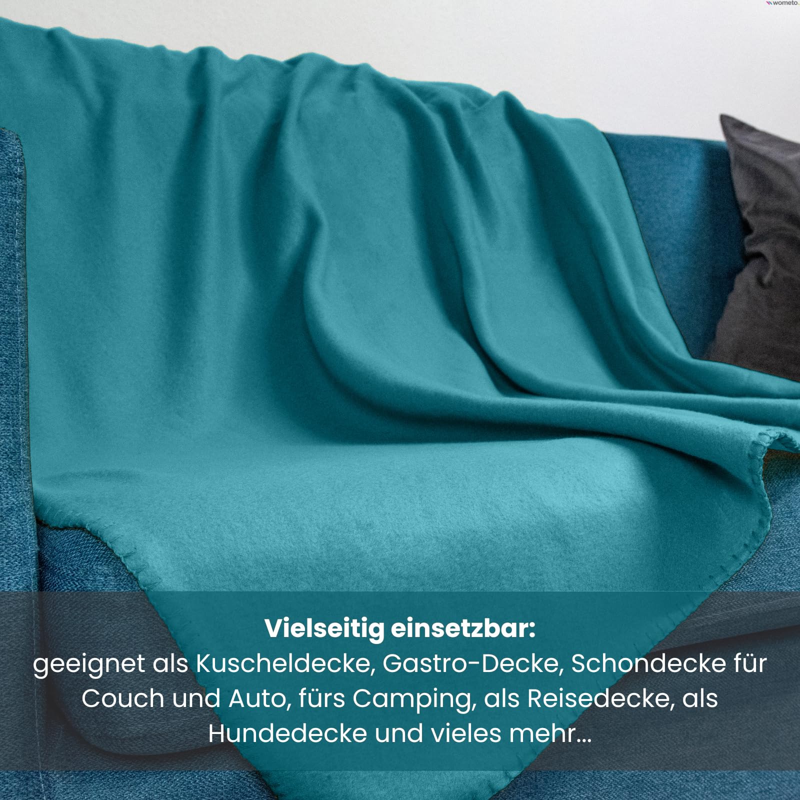 wometo 10er Set Polar Fleecedecke 130x160 Oeko-TEX ca. 400g türkis | mit Anti-Pilling und Kettelrand, im 10er Vorteilspack