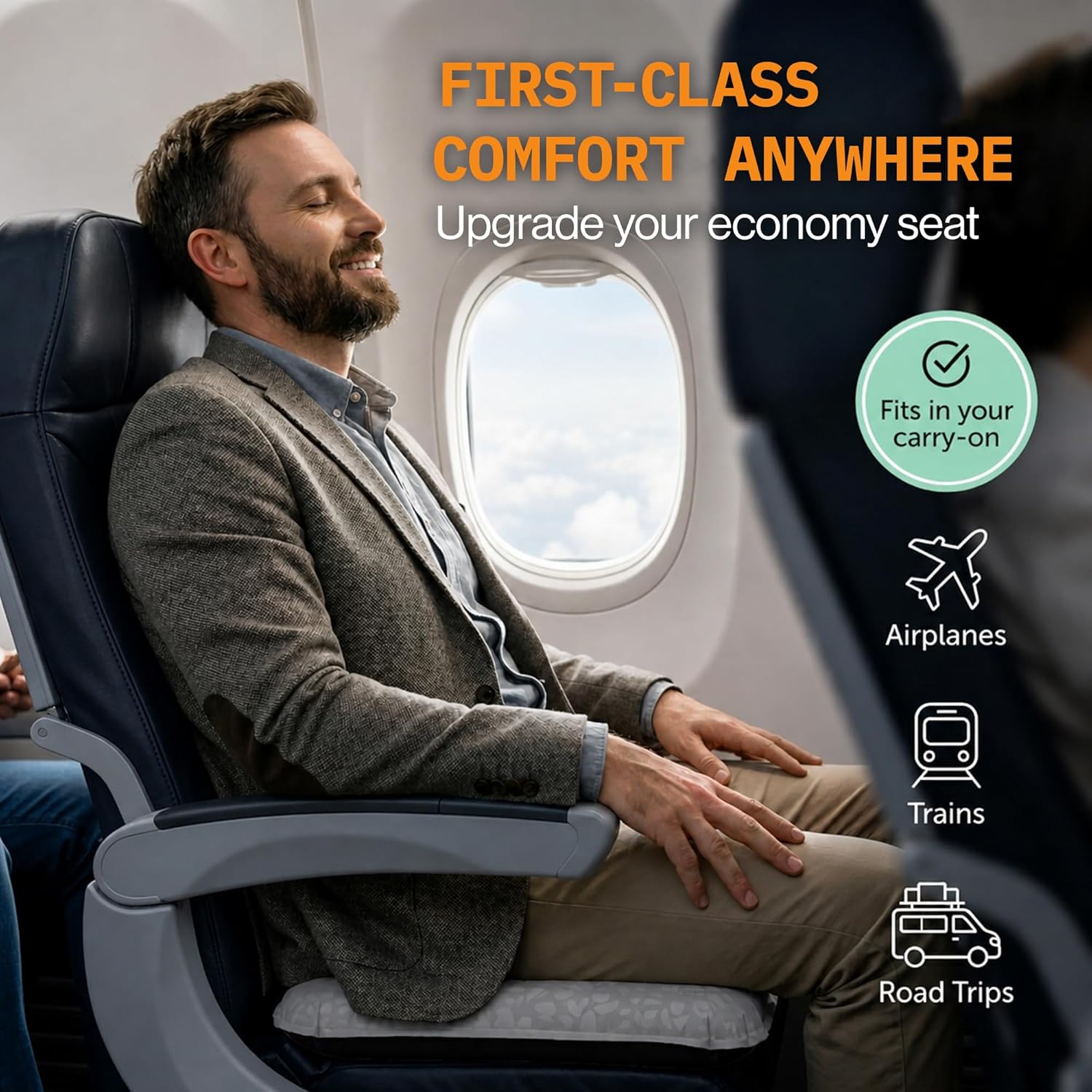 Whispering Winds Inflatable Seat Cushion - Comfortable Blow-up Foam Pad for Airplane, Travel, Stadium, Outdoors, Camping, Car & More