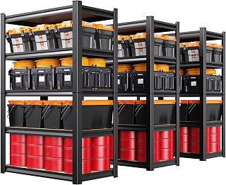 Set of 3 Garage Shelving Heavy Duty Storage Shelves, Adjustable Metal Shelving Unit, Utility Garage Organizer Shelf for Basement, Pantry, Kitchen, Warehouse,13.8" D x 31.5" W x 71.2" H, Black