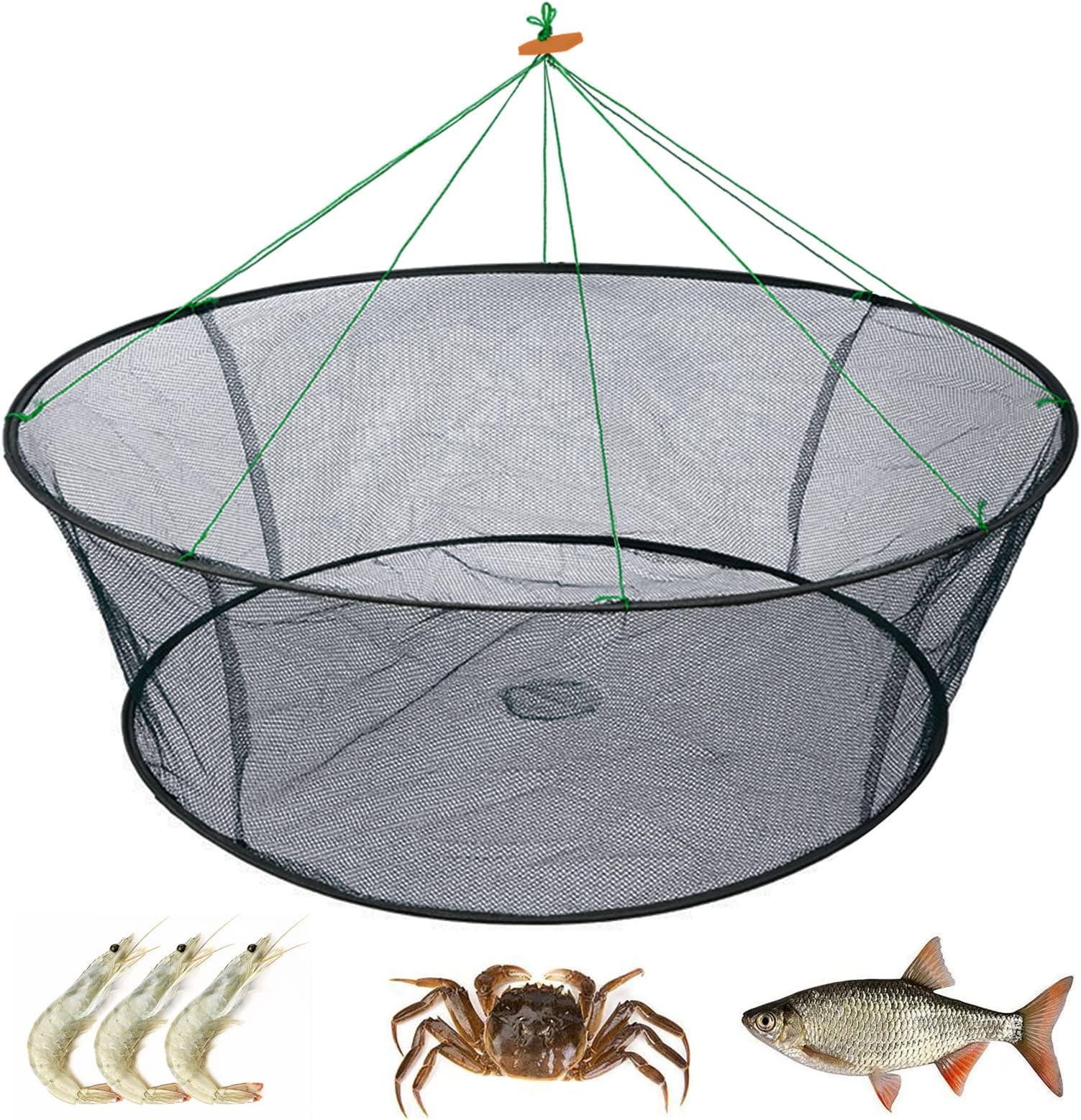 Portable Folded Fishing Net, Crab Net Fish Net with Fishing Rope, Hand Casting Cage Crab Net, Foldable Fishing Mesh Trap for ,Minnows,Lobster,Crawfish, Shrimp etc.