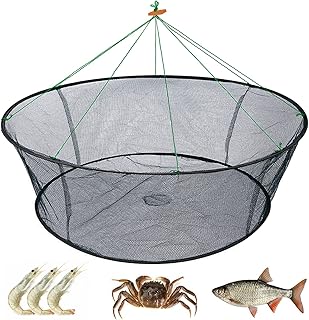 Portable Folded Fishing Net, Crab Net Fish Net with Fishing Rope, Hand Casting Cage Crab Net, Foldable Fishing Mesh Trap for,Minnows,Lobster,Crawfish, Shrimp etc.
