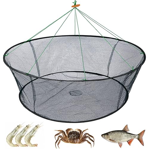 Portable Folded Fishing Net, Crab Net Fish Net with Fishing Rope, Hand Casting Cage Crab Net, Foldable Fishing Mesh Trap for,Minnows,Lobster,Crawfish, Shrimp etc.