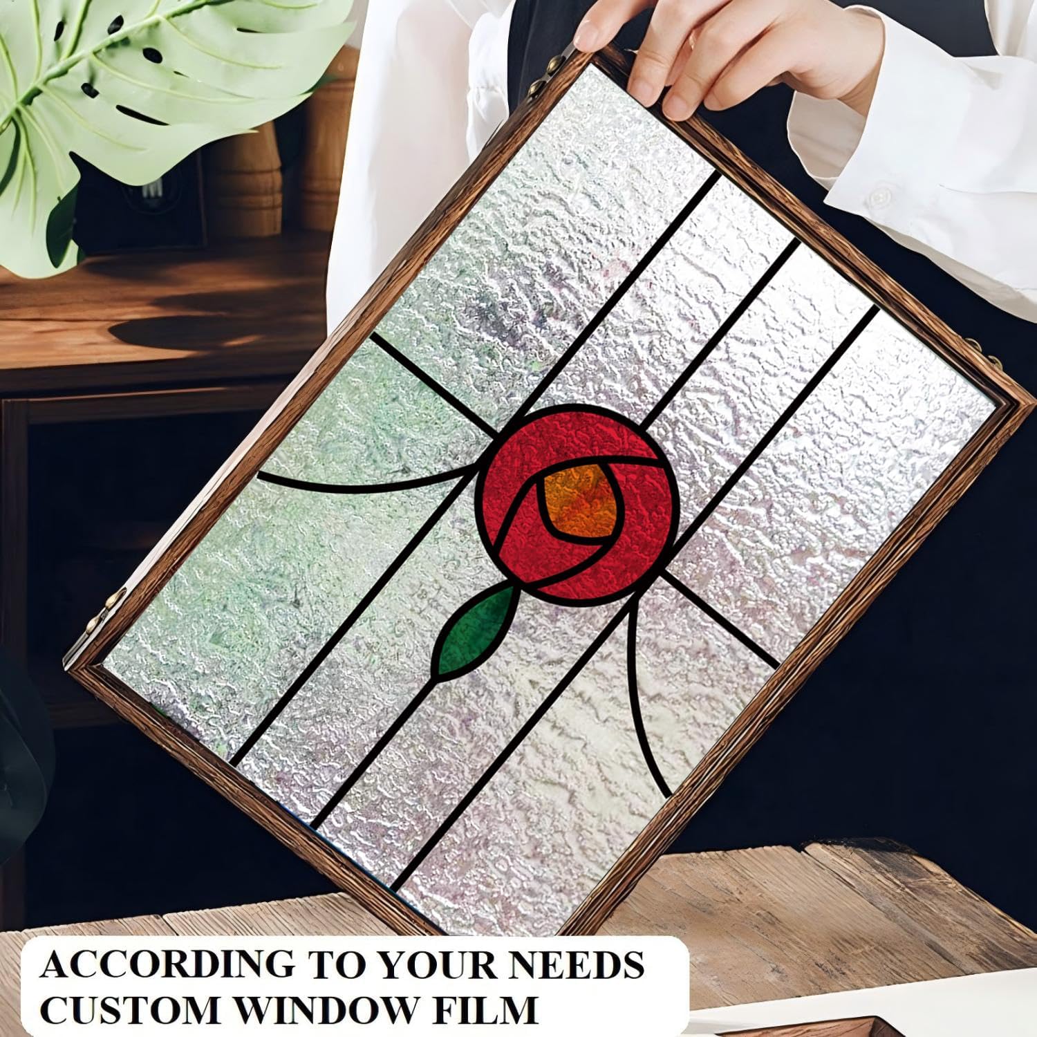 Window Film，3D Matte Stained Glass，Decorative Window Sticker，Privacy Frosted Static Cling for Glass， Garden Flower (FT002, 27.6inX41.4in)