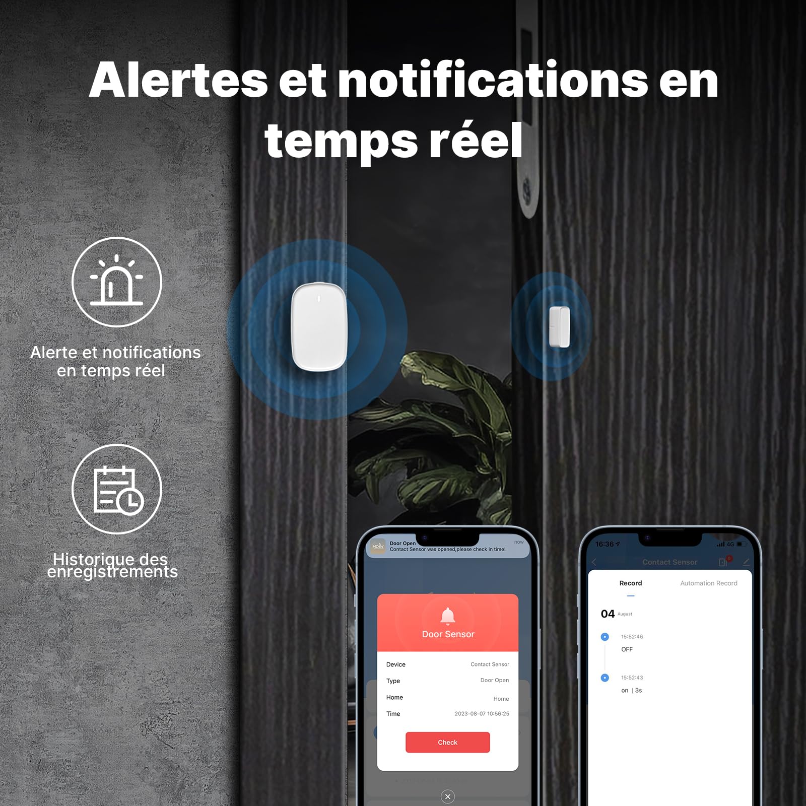 MOES Capteur de Porte et Fenêtre Intelligent ZigBee, 3PCS | Détecteur sans fil pour système d'alarme et maison, nécessite ZigBee Tuya Gateway, Smart Life