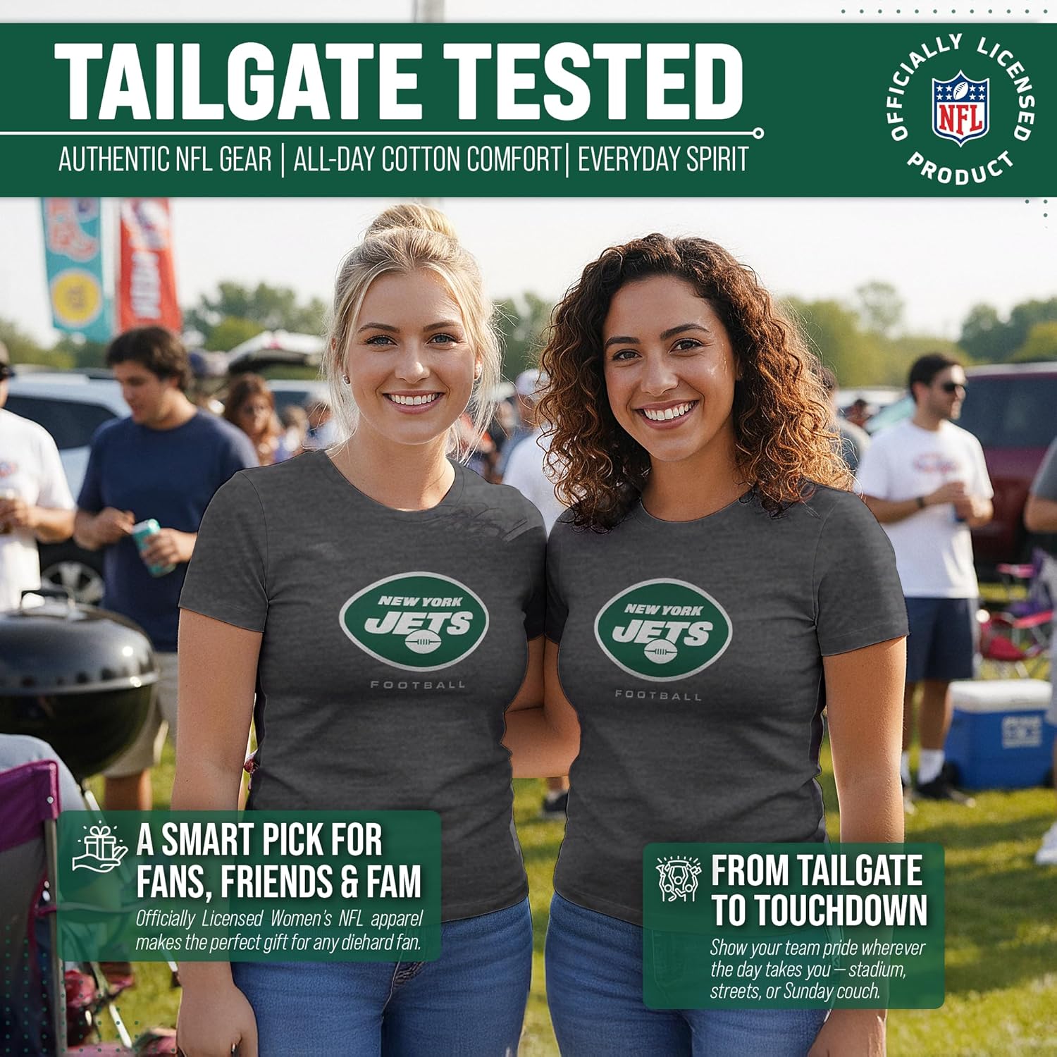 Team Fan Apparel Women's NFL Ultimate Fan Logo Short Sleeve T-Shirt - 100% Cotton - Officially Licensed - Tagless Tee (New York Jets - Charcoal, XX-Large) - Image 4